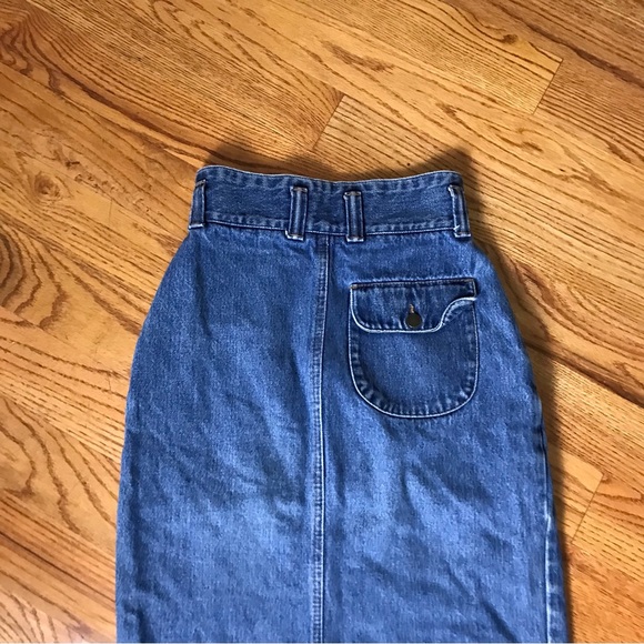 Vintage High Waist Denim Maxi Skirt - Picture 6 of 7